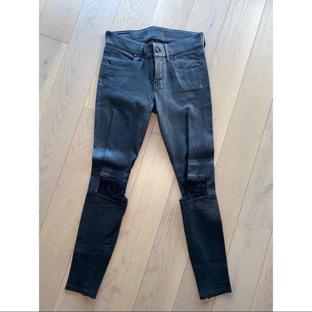 RTA ripped black leather jeans with side zipper